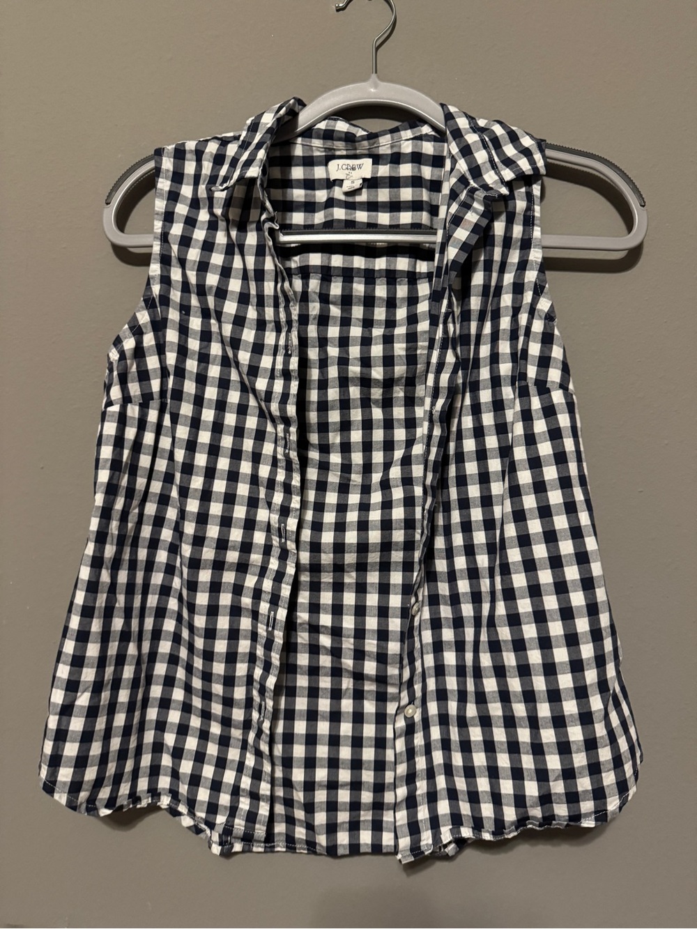 J. Crew Navy and White Gingham Sleeveless Button-Front Blouse